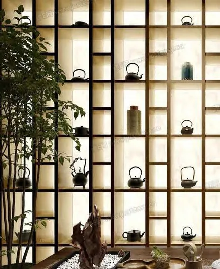 Arbatos baro lentynos su moliniais puodeliais